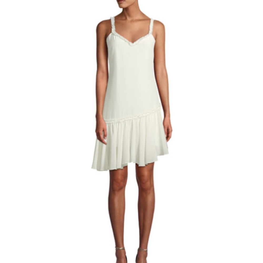 Castiel 100% Silk Ruffle Asymmetrical White Dress